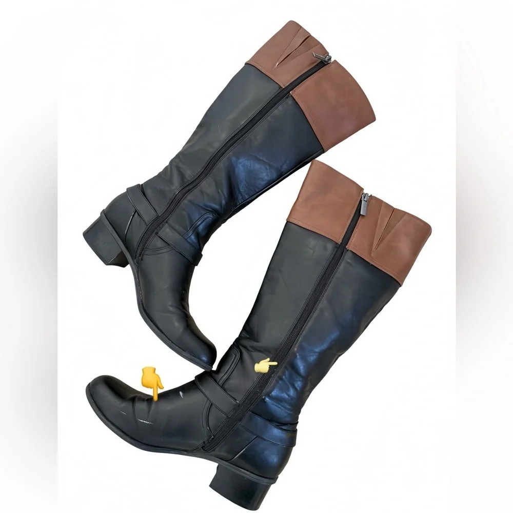 Bandolino Two-Tone Black & Brown Knee-High Riding Boots | Women’s Size 9